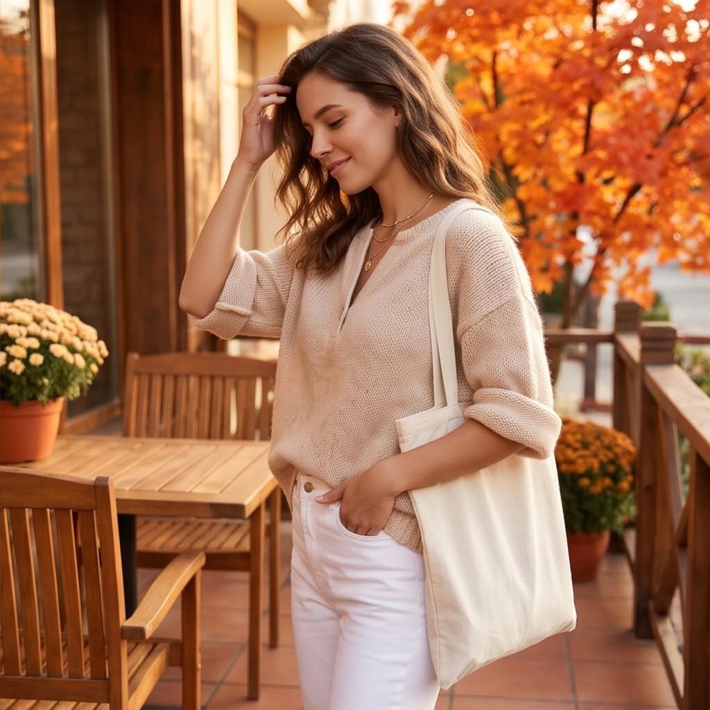 Women's Loose Fit V-Neck Button Sweater Three-Quarter Sleeve Fall Winter Top