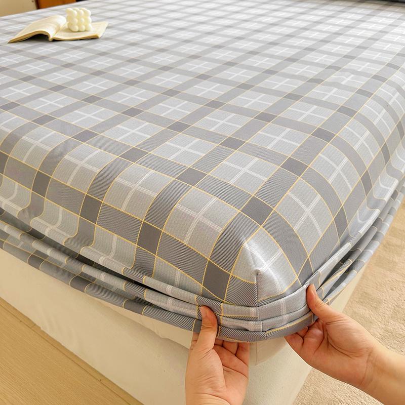 Simple Style Fitted Sheet Plaid Print Bedsheet Single/Queen Size Bed Cover Non-slip Bed Linen couvre lit (Pillowcase Need Order)