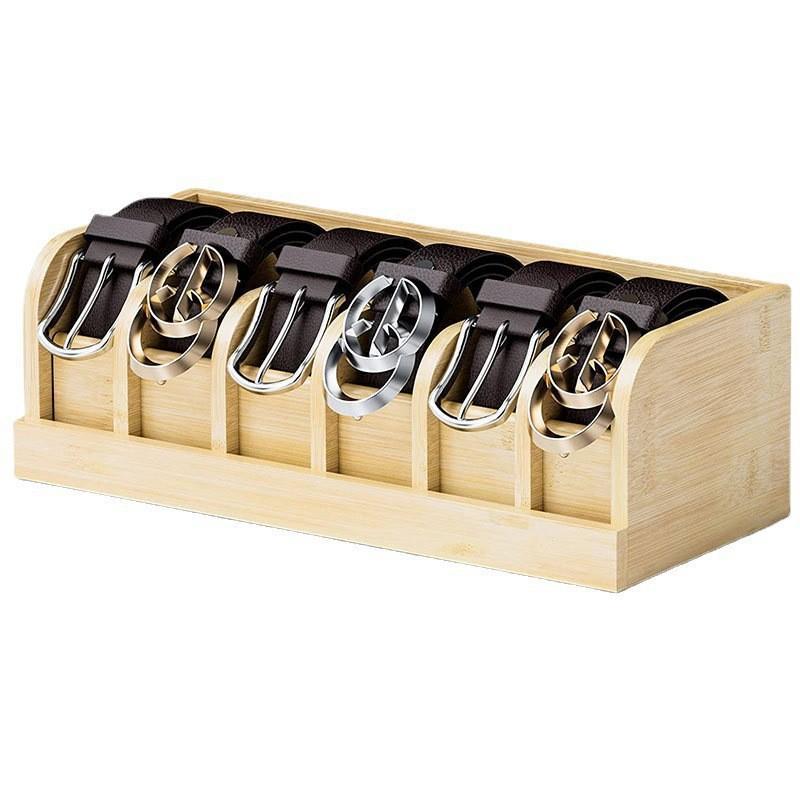 6 Grid Wooden Belt Organizer Box Storage Rack for Closet Drawer Space-Saving Belt Tie Display Case Ideal Gift for Men Women 2580₽