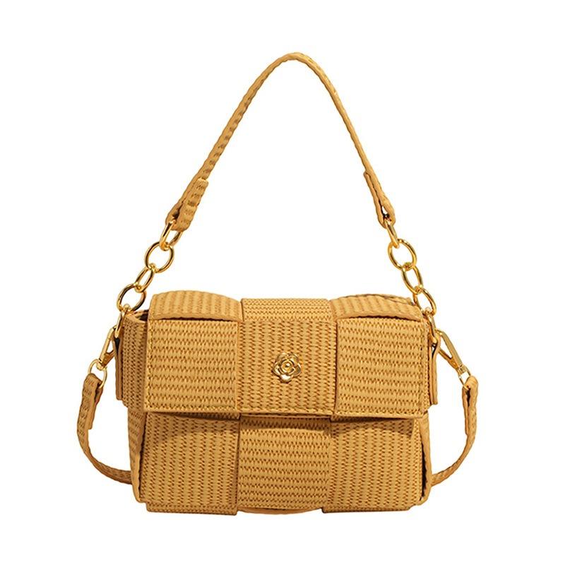 

Woven women s handbag new high-end fashion versatile shoulder messenger bag spring and summer handbag жовтий