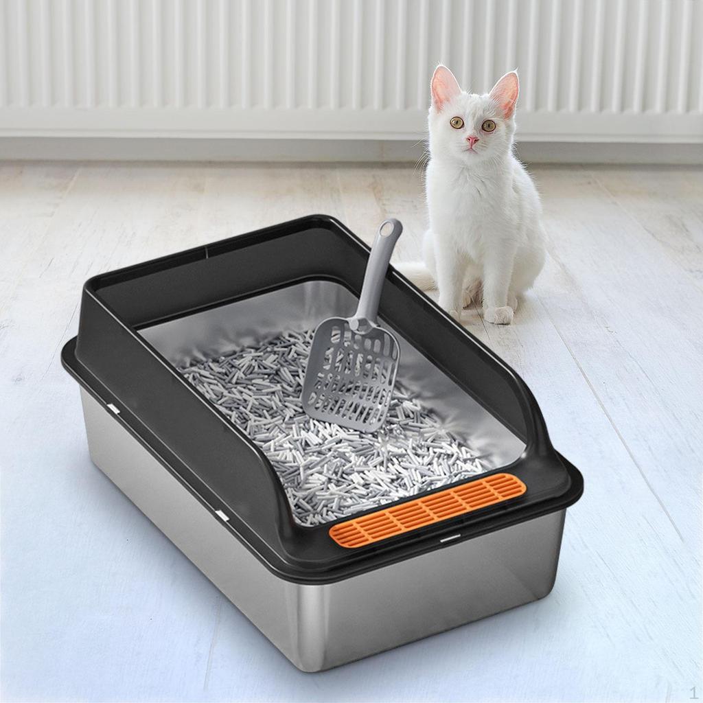 Cat Litter Box Basin with Spoon Open Top Bedpan Semi Enclosed Tray