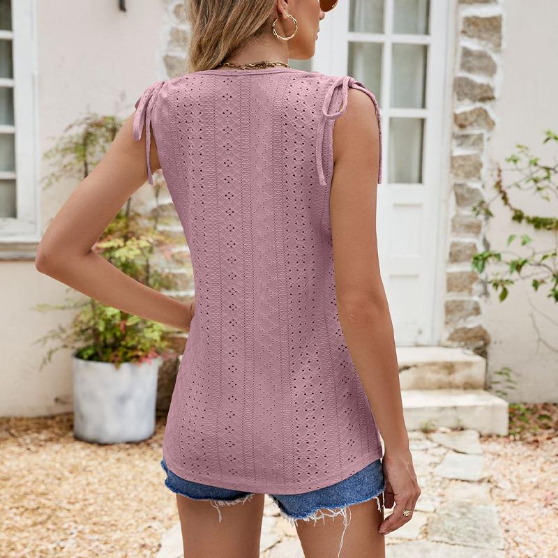 Women's Tops with Cut-out Drawstring Camisoles in Solid Color