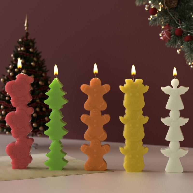 Holiday Silicone Baking Mold Santa Reindeer Angel Gingerbreads Man Candle Chocolate Maker With Nonstick Front