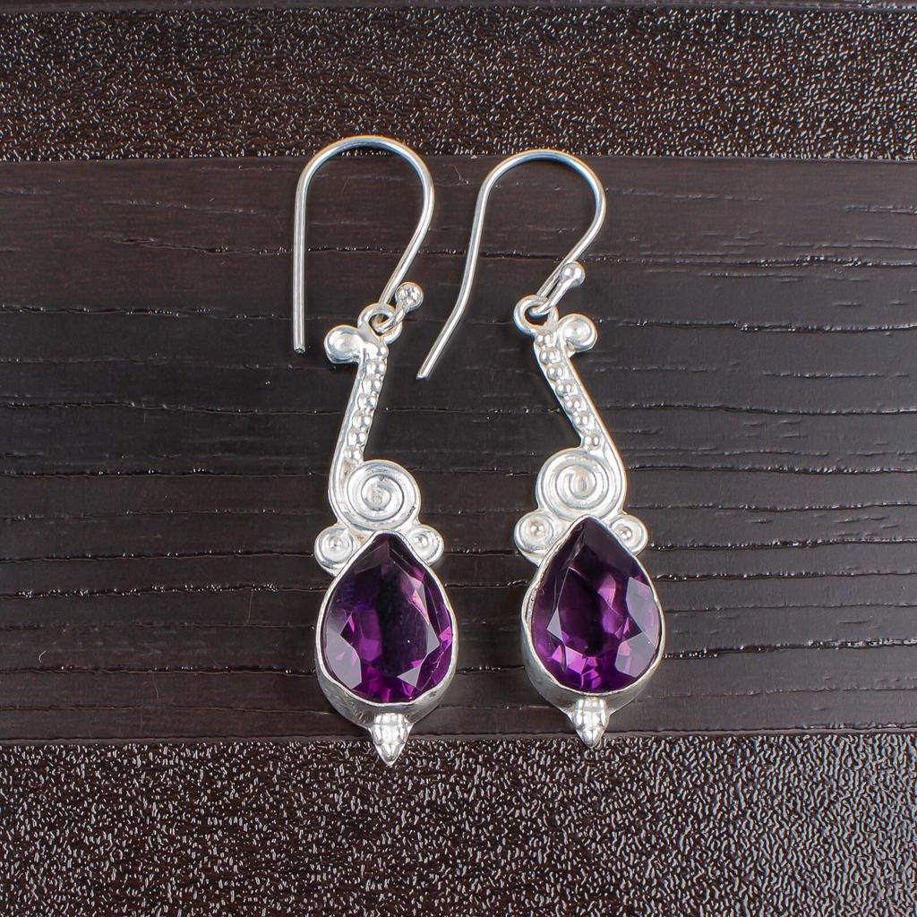 Real African Amethyst Gemstone 925 Sterling Silver Lovely Jewelry Earrings 2.10" EE-37-9