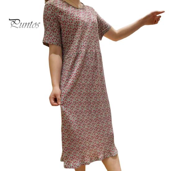 

Летнее женское платье с маленьким цветочным принтом и круглым вырезом, свободное платье миди с короткими рукавами и плиссировкой до середины икры, пуловер для свиданий и покупок зелёный