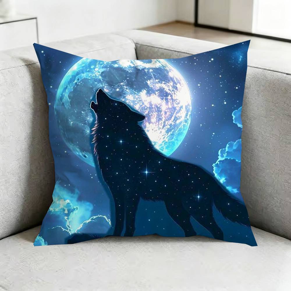 Moon Roaring Wolf-W Square Double-Sided printed Pillow Case Bedroom Bedside Pillow Sofa Cushion Cover Gift