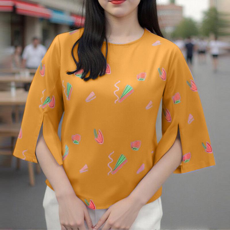ZANZEA Women Casual O-neck 3/4 Sleeve Loose Print Blouse