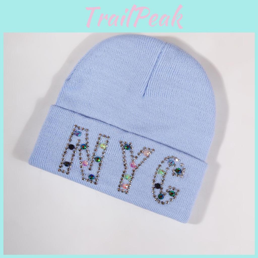 Nyc Letters Knit Hat With Rhinestone Embellishments For Fall Winter Warmth And Casual Style