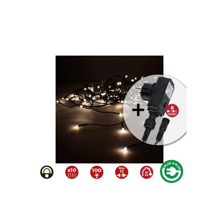 Rideau LED Easy-Connect 2x1m 10 bandes 100 Leds Blanc Chaleureux - GENERIQUE