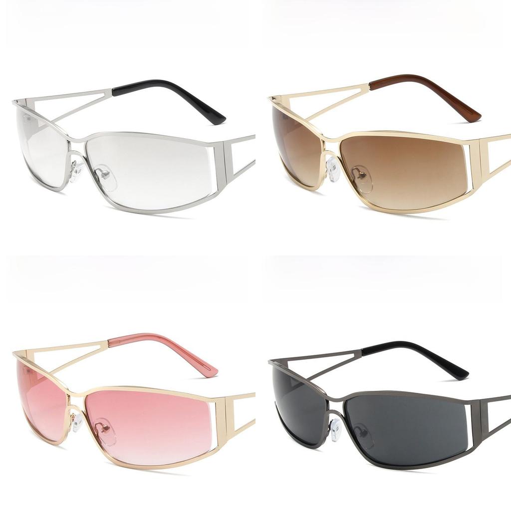 Futuristic Metal Sunglasses With Uv400 Protection For Outdoor Parties And Travel