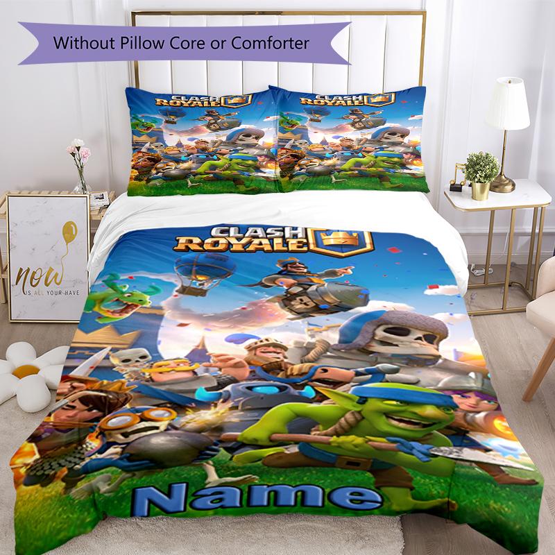 3pcs Custom Name Clash Royale Bedding Set Duvet Cover Closure Includes 1 Duvet Cover & 2 Pillowcases, Soft and Comfortable for All Seasons.