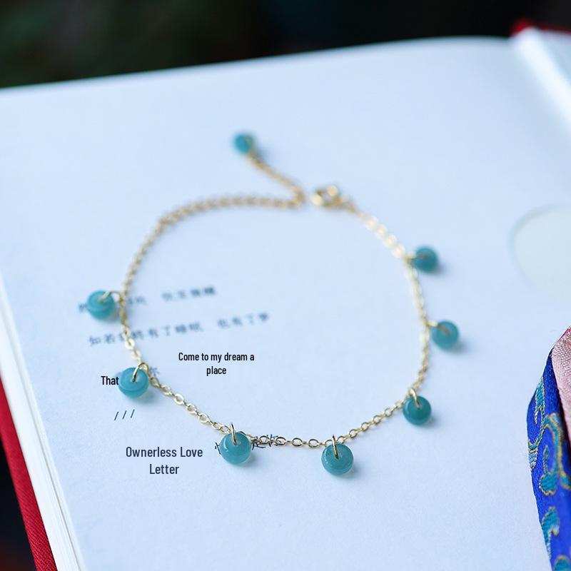 14k Gold Plated Ice-Clear Blue Water Jade Abacus Bead Bracelet - Fresh and Youthful Style.