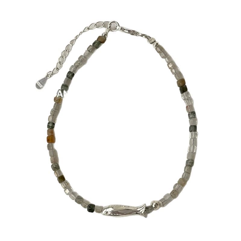 Su Chuang Sterling Silver Amethyst Fish Pendant Bracelet: High-End Light Luxury Retro Jewelry for Women