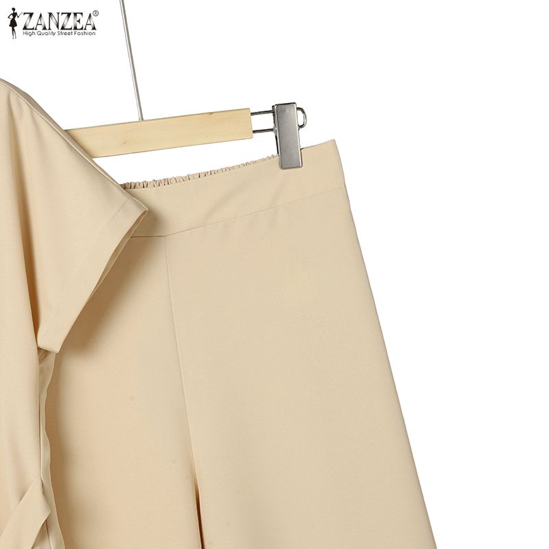 ZANZEA Women Short Sleeve Blouse and Long Pants Casual Two Piece Suit Sets