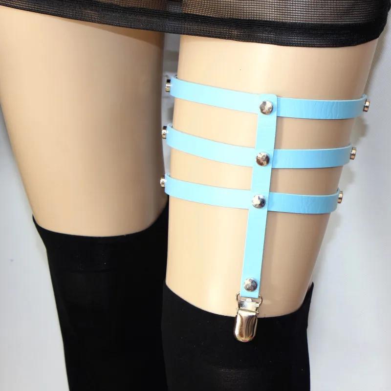 

Punk Gothic Three-row Leg Ring Sexy PU Leather Thigh Garter Harajuku Leg Loop Garters Women Harness Belts Strip Club Party небесно-голубой