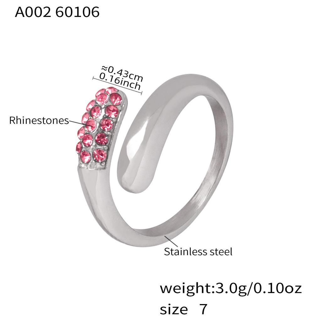 Simple Green & White Rhinestone Tri-Color Open Ring: 18K Gold-Plated Stainless Steel, European & American Style.