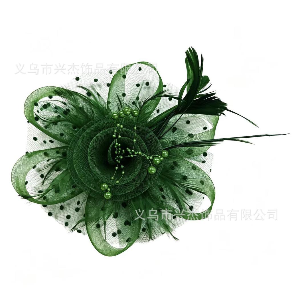 Popular European and American Bride Feather Flower Racing Festival Mesh Hairpin Headband Feather Flower Headdress
