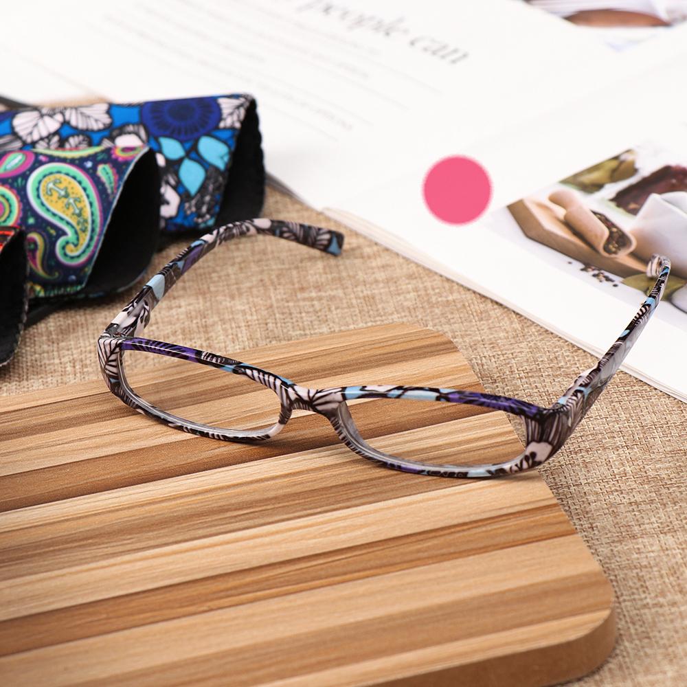1PC New Fashion Women Reading Glasses Matching Pouch Ultra Light Resin Print Flower Magnifying Eyeglasses Vision Care