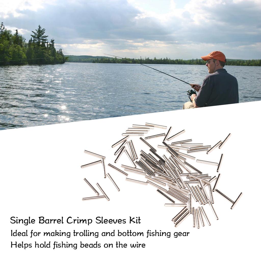 100 Pcs Single Barrel Crimp Sleeves Kit Corrosion Resistant Stainless Steel Crimp Sleeves Connector Kit for Fishing