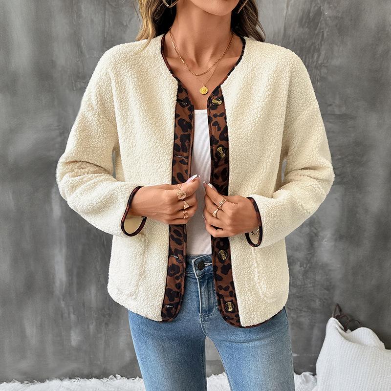 YYFS Women's Fashion Casual Leopard Print Autumn Winter Long Sleeve V-Neck Jackets & Coats