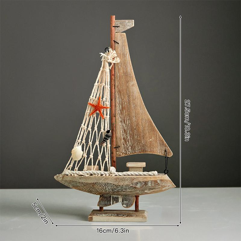 

Vintage Wooden Sailboat Model Handcrafted Desktop Ornament Mediterranean Style Handmade Set Home Desktop Decoration