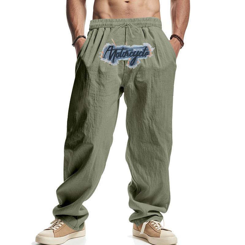Weft Losse wijde pijpen hiphop high street trend gewassen geborduurde casual sportbroek M legergroene kleur