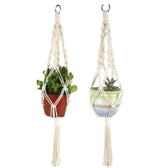 Wisząca doniczka ręcznie tkana łatwa w instalacji lina bawełniana Macrame Design wiszący kosz na rośliny Home Decor