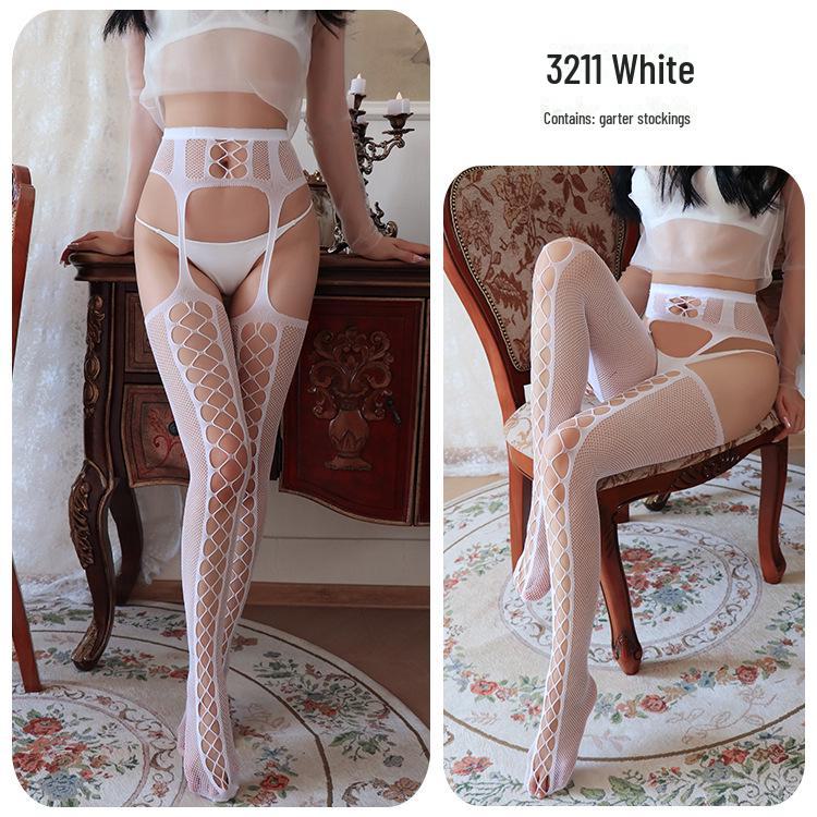 European & American Sexy Jacquard Fishnet Stockings with Garter, Large Size for Women
