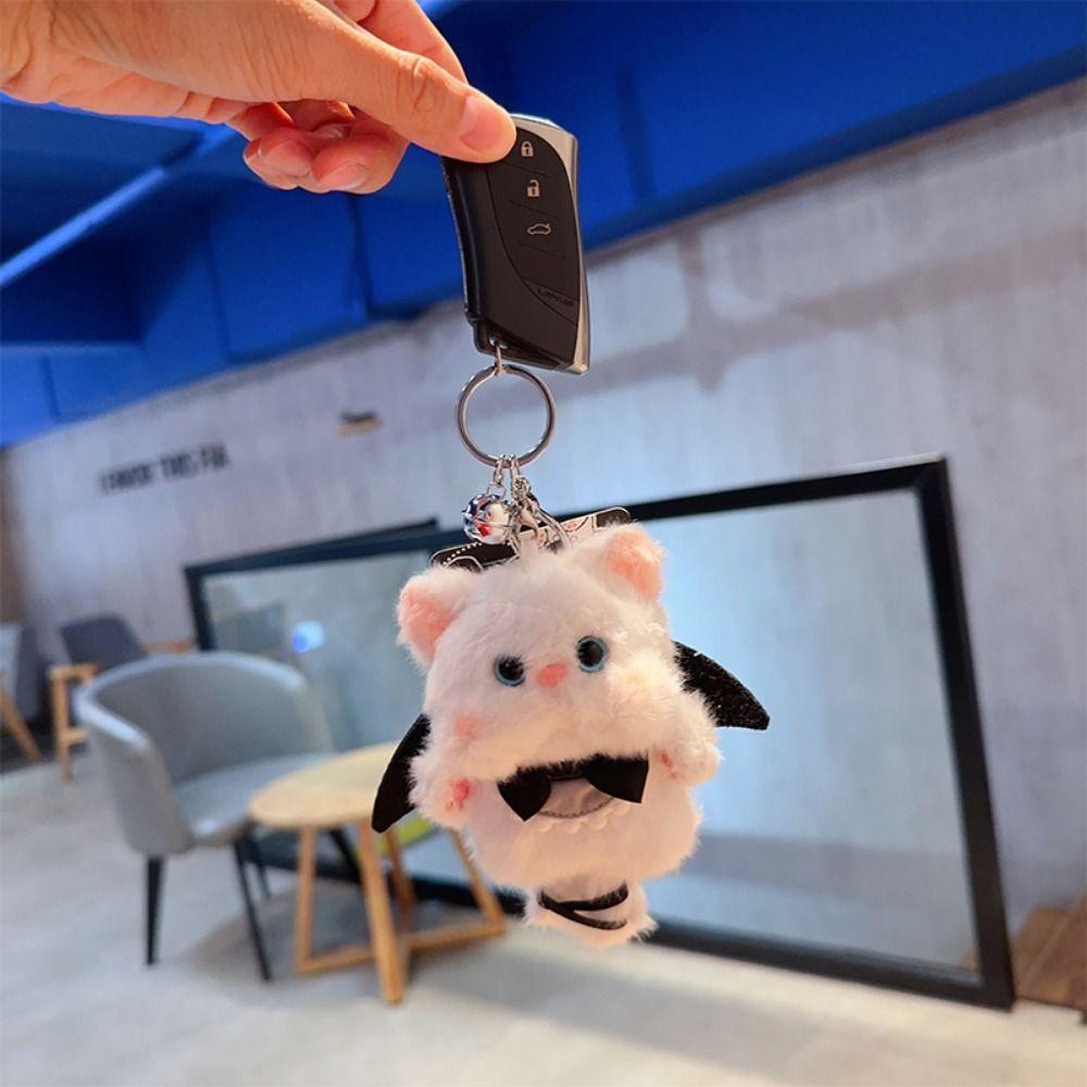 Flauschige Cartoon-Katze Plüschtier Spielzeug Schwarz und Weiß Schlüsselanhänger Plüschtier Rucksack Anhänger