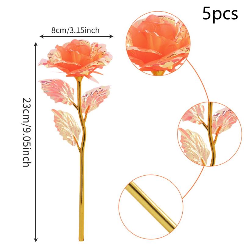 5Pcs 24K Foil Plated Rose Valentine'S Day Creative Gift Gold Rose Lasts Forever Love Wedding Decor Lover Lighting Roses