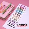10pcs Colorful Paper Clips Document Clips Bookmarks Stationery Pen Holder  Metal