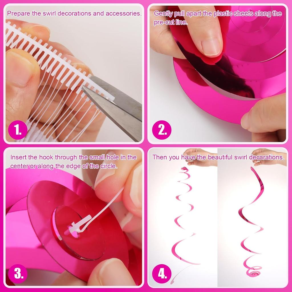 Fumwase 30 PCS Party Swirl Decorations Hot Pink Shinny Foil Hanging Swirl Decorations with Double-Swirls and Single-Swirls Plastic Streamer for