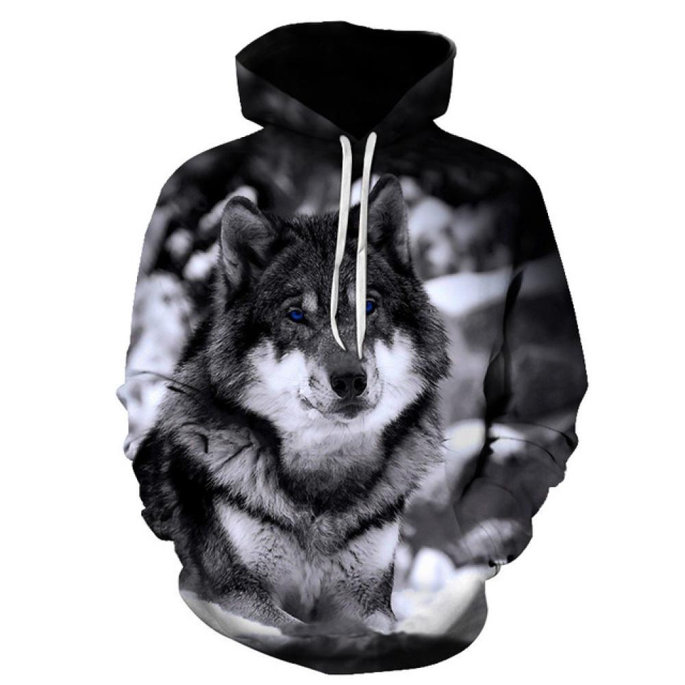 Spring Autumn Men's Junior Wolf Hoodie Fashion 3D Wolf Printing Loose Streetwear Funny Animal Street Hip Hop Casual Sweatshirt