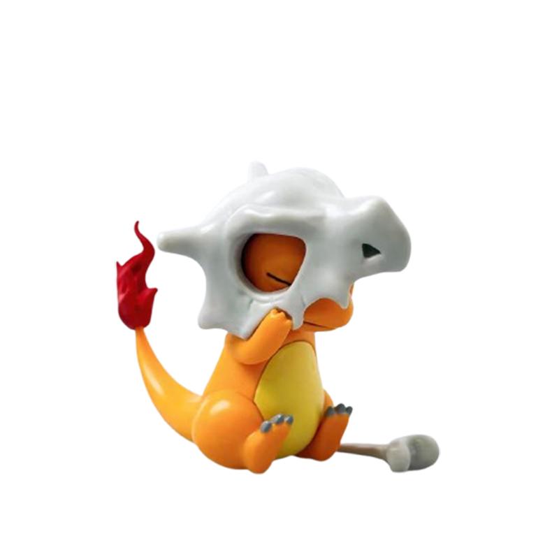8cm Cartoon Charmander Model Wear A Cubone Helmet Anime Figure Pokemon GK Boy Collection Desktop Decoration Ornament Toy Gift