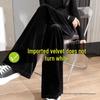 Women's High-Waist Gold Velvet Wide-Leg Pants - Spring/Autumn 2024 Collection, Plus Size, Draping Straight-Leg Trousers