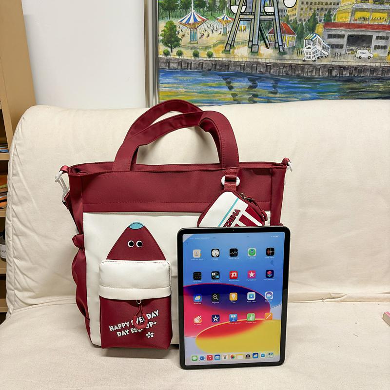 Kontrastfarbene Umhängetasche mit großer Kapazität, Mädchen-Schulter-Tragetasche, Studentische Unterrichtstasche mit Münzfach