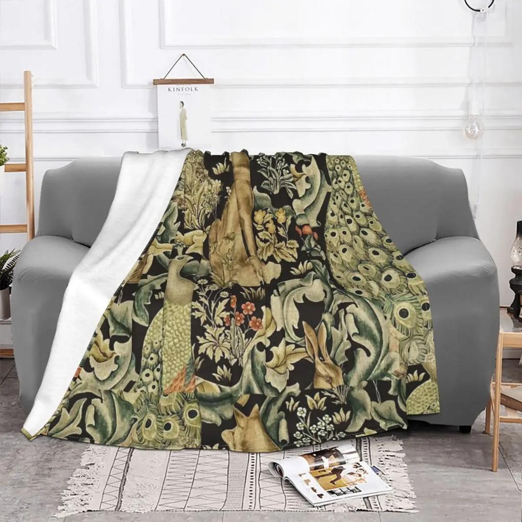 William Morris Forest Fabric Blankets Flannel Dog Rabbit Designer Lightweight Thin Throw Blanket Car Sofa Couch Bedroom Quilt