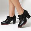 Fashion 2025 Women Pumps Round Toe Thick High Heels Platform Brogue Student Carved Retro Lace-Up Classic Spring Office Lady Lace Up Shoe
