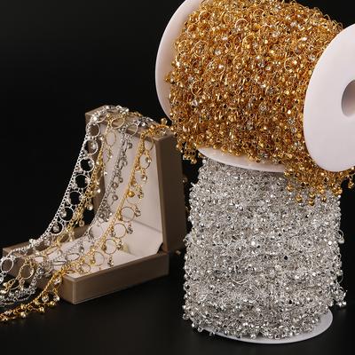 1 Meter Copper Handmade Chain With White Rhinestone Pendants for DIY Necklaces Bracelets Waist Chains Jewelry Making Chains