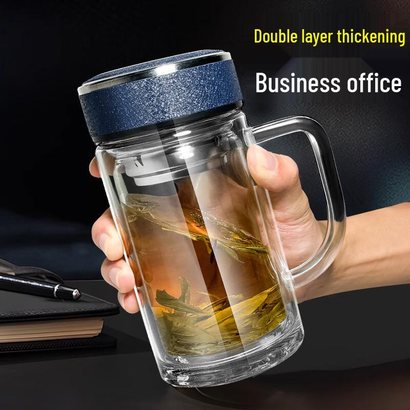 Changqi Double-Wall Glass Tea Mug with Handle, 400ml (2-Pack)