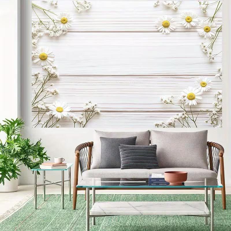 2D Daisy Wood Board Backdrop - White Floral Photography Background Banner
