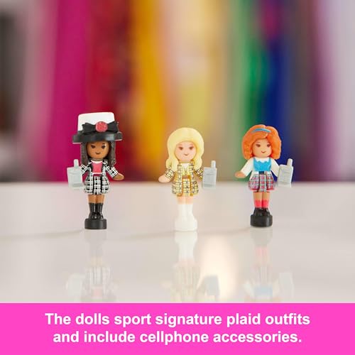 Polly Pocket x Clueless Compacto de Colecionador, Mini Boneca e Playset, 5 Veículos de Brinquedo com Acessórios Temáticos, Cher, Dionne e Ty.