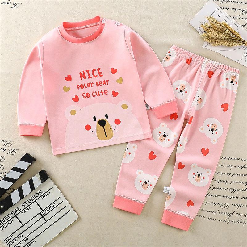 2026 Summer Children Long Sleeve Pant Underwear Set Baby Spring O-Neck Cartoon Cotton Pajama Set Home Wear Clothing for Girl Boy