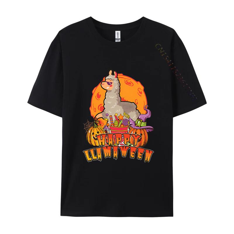 Unisexs Fashion Tshirt Happy Llamaween Llama Halloween Llama T Shirts Crew Neck All Cotton T Shirt 3D Print