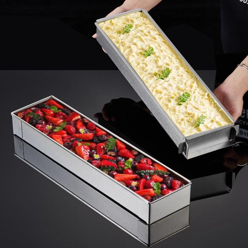 Non-Slip Stainless Steel Long Cake Mold Bakingtray Anti-Scratch Rectangular Tiramisu Cake Base Dly Kitchen Cooking Tool