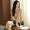 Women's French Luxury Ice Silk Lace Pajamas Set - Long Sleeve & Pants