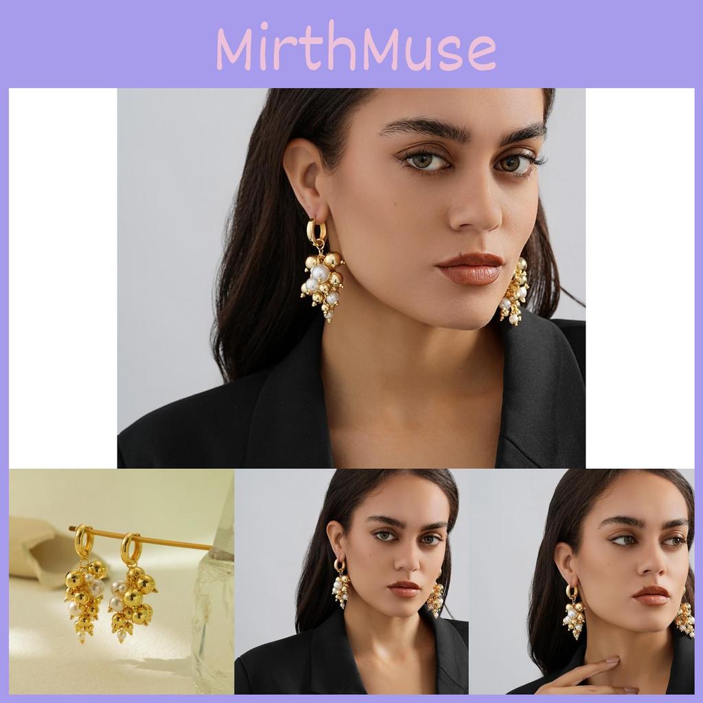 Fashionable Gold And Faux Pearl Dangle Earrings Chic Geometric Shape