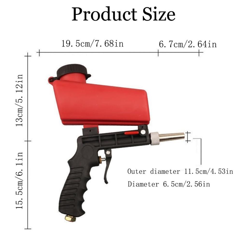 Pneumatic Sandblasting Gun Rust Removal Tool Air Powered Blaster for Metal Cleaning Restoration Industrial Surface Preparation
