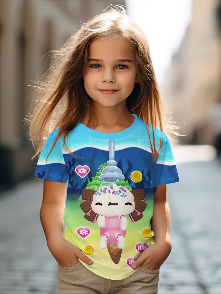 2024 Baby Summer Clothes Casual Short Sleeve Top Round Neck T-Shirt for Girls Tshirts Cartoon Outdoor Kawaii Teen Girl Clothes