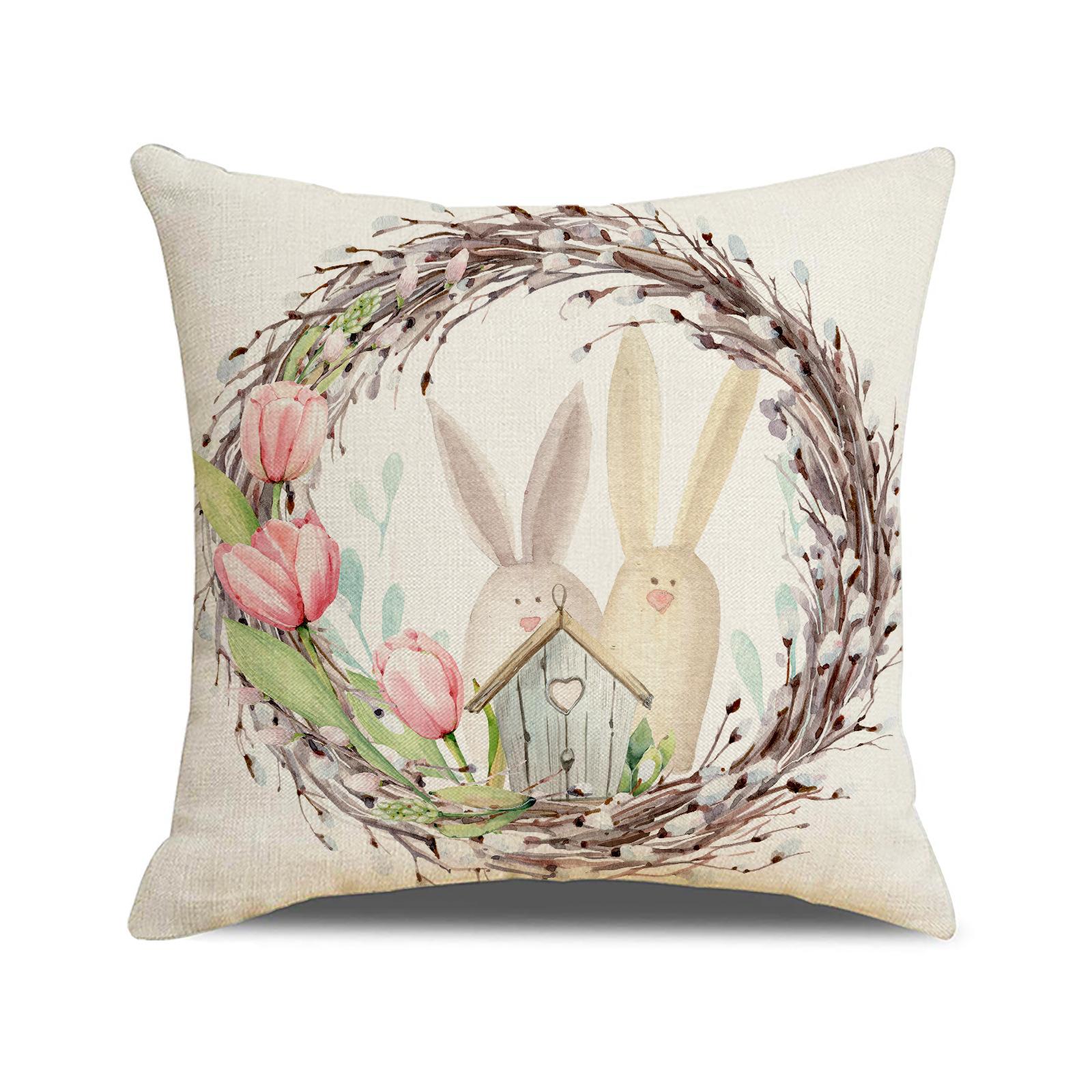

Новая наволочка на подушку «Пасхальный кролик» льняная с принтом букв и украшением в виде яйца, подушка для спальни, прикроватная подушка 45 * 45Cm (excluding pillow core)